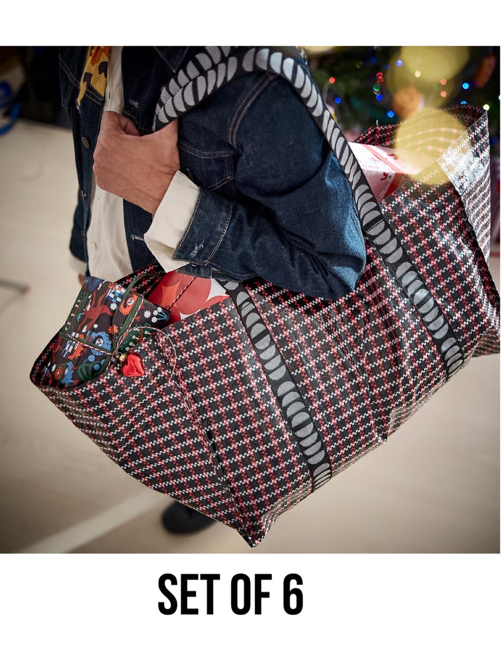 Large Plaid Tote Bags - Black & Red